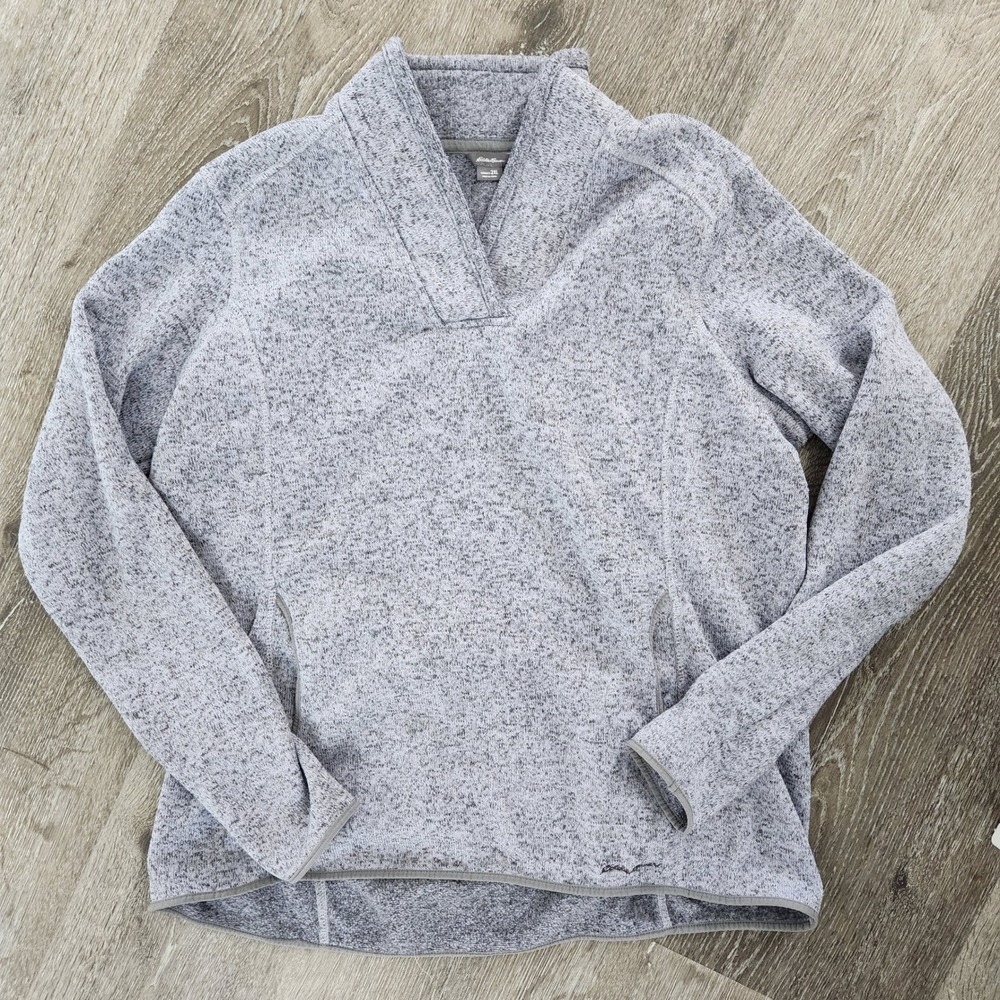 Eddie Bauer Womens 2XL Gray Heathered Fleece Pullover Shawl Neck Sweater